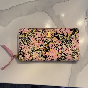 Tory Burch Pink Floral Zip Wallet